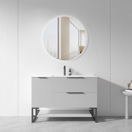 3D-2W 1200x450x850mm Grey Floor Standing Plywood Vanity with Stainless Black Frame Leg And Shelf